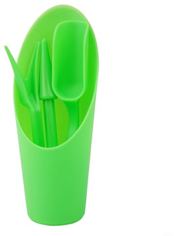Set di attrezzi da giardino in plastica con forchetta trapiantatrice, cucchiaio, pala a secchio e perforatrice per attività di trapianto efficienti (verde)