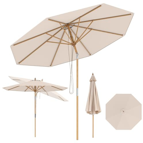 COSTWAY Garden Parasol, Waterproof Vented Top Patio Umbrella, Outdoor Sun Protection Market Table Canopy Umbrella for Lawn Terrace Beach Backyard BBQ (Beige+Natural, 2.7m)