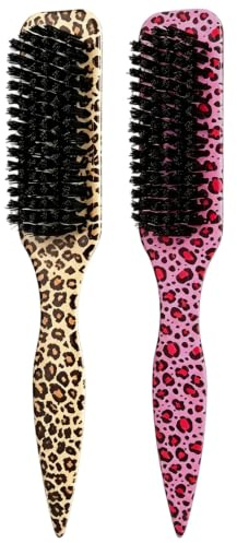 Benaewa 2 Pcs Slick back Hair Brush, Portable Pink and Brown Leopard Print Slick back Brushes for Smoothing, Hairstyles