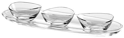 BARSKI europäischen Glas – oval – Serviertablett – Servierplatte – 49,5 cm lang – mit drei kleinen Schalen – 12,7 cm Durchmesser – Könnte für Snack Server verwendet werden oder für Dips – 4teiliges