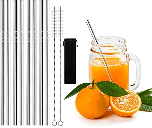 YOCZOX 11 PCS Reusable Stainless Steel Drinking Straws for Juice Cocktails | Food grade Stainless Steel, FDA approved, tasteless, round smooth edges, 2 free cleaning brushes, eco-friendly reusable, 20oz