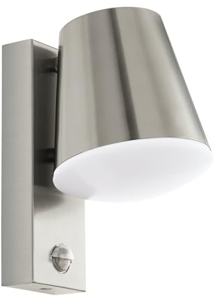 EGLO Außen-Wandlampe Caldiero, 1 flammige Außenleuchte inkl. Bewegungssensor, Sensor-Wandleuchte aus Edelstahl und Kunststofff, Farbe: Silber, weiß, Fassung: E27, IP44