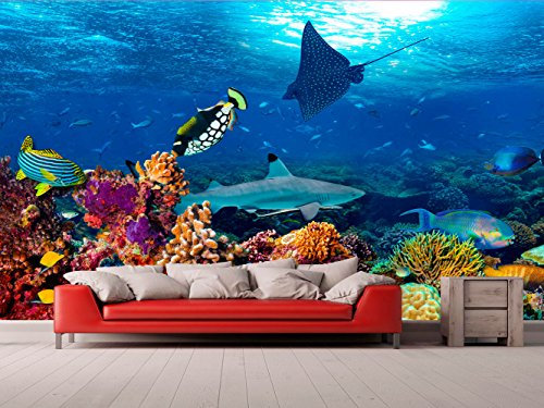 Oedim Fotomural Vinilo Pared Especies Fondo Marino | Fotomural para Paredes | Mural | Vinilo Decorativo | Varias Medidas 350 x 250 cm | Decoración comedores, Salones, Habitaciones...