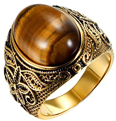 OIDEA Herren Vintage Tigerauge Ring: Retro Siegelring mit Stein Gold Silber Herrenring Charm aus Edelstahl Bandring Band Ring Schmuck Geschenk für Männer Größe 54 bis 70