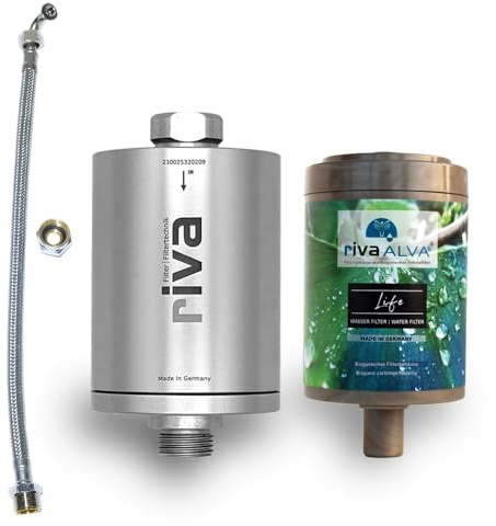 rivaALVA Life set di filtri per acqua potabile per il lavandino, filtra cloro, farmaci, metalli pesanti, batteri e microplastiche, alloggiamento in metallo in argento