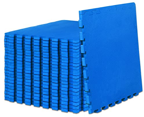ProsourceFit Weaved Pattern Extra Thick Exercise Puzzle Mat ¾-inch, EVA Foam Interlocking Tiles for Protective, Cushioned Flooring for Home and Gym Equipment; Blue, 96 SQ FT, 24 Tiles