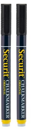 SECURIT - Set de 2 Rotuladores de Tiza Líquida - Para Superficies No Porosas (Pizarra, Vidrio, Metal, Espejo, etc.) - Punta Fina 1-2 mm - Color Negro