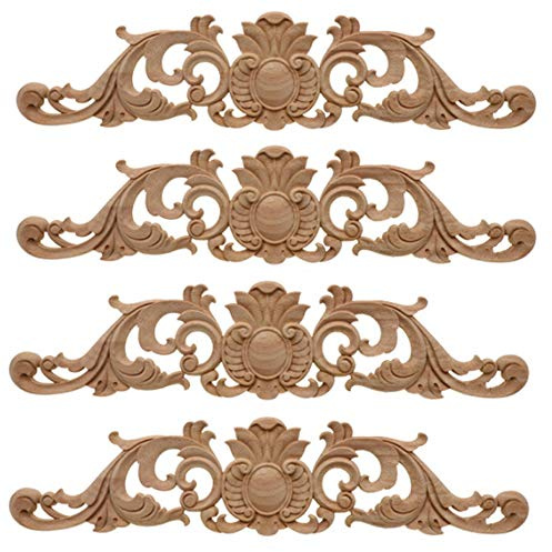 Amasawa 4Pcs 30 * 7 cm Holz Skulptur Lang Corner Flourish Applique Blumenmuster Möbel Wohnung Deko Europäischer Stil,Lange Holzschnitzerei Applikation