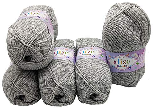 Alize Bebe 5 x 100 Gramm Strickwolle Einfarbig, Strickwolle und Häkeln (grau 21)