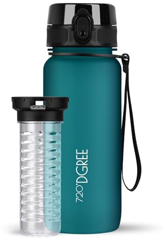 720°DGREE Trinkflasche “uberBottle“ 350ml, 500ml, 650ml, 1l, 1,5 Liter softTouch +Früchtebehälter - Auslaufsicher, BPA-Frei - Wasserflasche für Kinder, Schule, Sport, Fahrrad, Gym, Outdoor