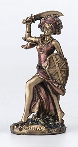 Veronese Design Obba Santeria Orisha Gott der Flüsse, handbemalt, Gießharz, Antik-Bronze-Finish, Heimdekoration