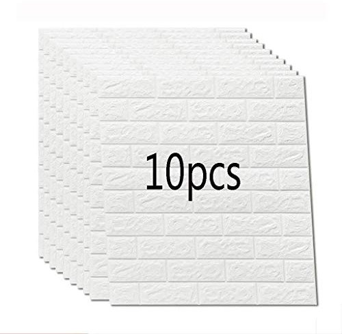 MU Cassers Panneau Mural 3D Imitation En Marbre Panneau de Briques de Brique Et Pâte Papier Peint Salon de Cuisine Décor Mural 10 Paquets,Blanc