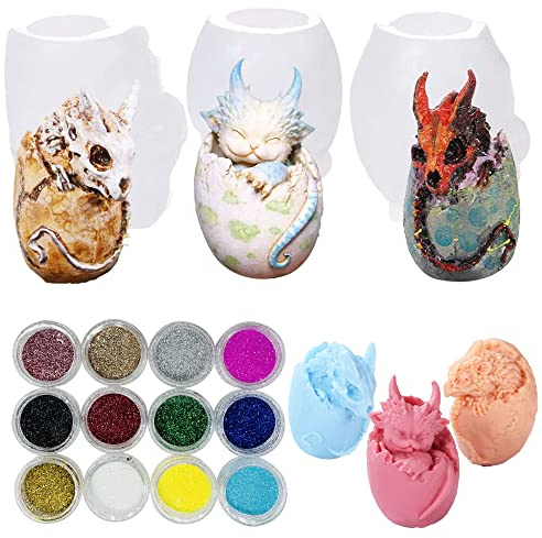 Cayway 3 PCS Small Dragon Egg Silicone Mould for Resin, Dragon Egg Epoxy Silicone Moulds Jewelry Casting Mould for Resin Craft DIY, Keychain, Home Decoration