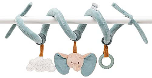 Nattou Spirale aus Baumwolle (Musselin) und Polyester, Elefant Axel, Mit Rassel, Quietsche und Silikonring, Ca. 32 cm, Luna und Axel, Grün/Beige