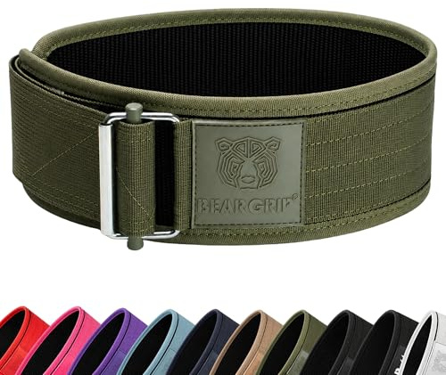 BEAR GRIP - Ceinture de musculation à verrouillage automatique, ceinture de levage premium pour Crossfit, Powerlifting, Musculation, ceinture de levage pour hommes et femmes (Kaki, XS)