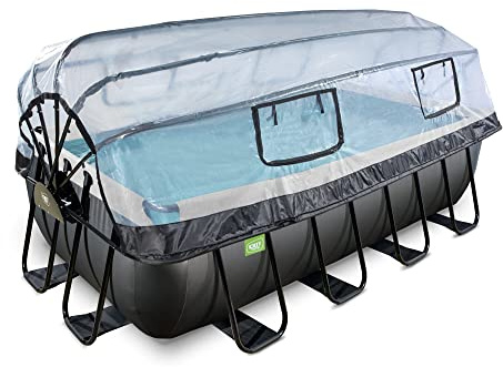 EXIT Toys Piscine Hors Sol Rectangulaire 400 x 200 x 100 cm avec Pompe à Chaleur – Piscine Tubulaire avec Dôme, Pompe à Filtre à Sable et Échelle – TÜV, CE, en 16582 – Black Leather – Noir