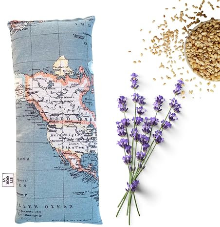 STIGORVI - Saco térmico de semillas - Bolsa calor y frío - bolsa térmica - Cojín microondas (13cmx28cm) - Hecha a mano en España - 100% semillas naturales lavanda - Lavable - Artesanal (Mapamundi)