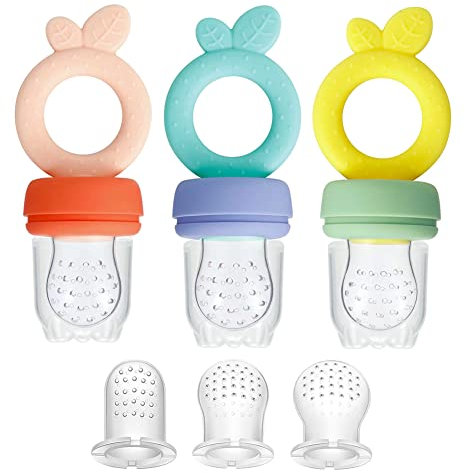PandaEar 3 Stück Silikon Baby Fruchtsauger ab 3 Monate mit Silikon Sauger in 3 Größen| Baby Obstsauger Schnuller Spielzeug für Obst Gemüse Brei| BPA Frei| Baby Kleinkind