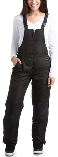 Perry Ellis Womens Snow Bibs - Wind And Water Resistant Insulated Ski Pants Winter Overalls For Women, Sizes Run Small, Size Large, Black