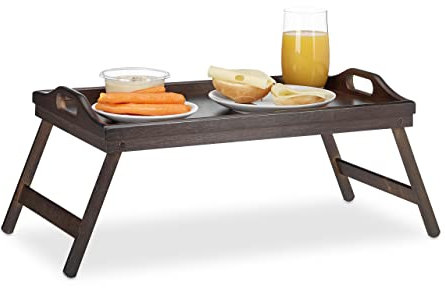 Relaxdays 2X Vassoio da Letto in bambù, Pieghevole con Manici, Bordo Rialzato, per Colazione, HxLxP: 22x61,5x30 cm, Marrone