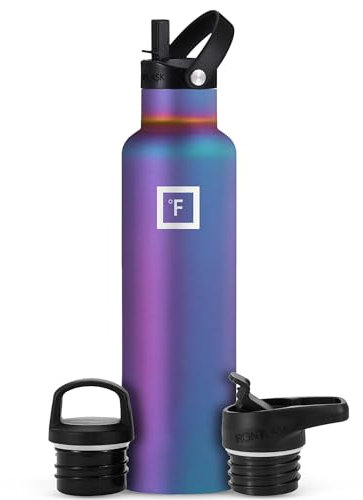 Edelstahl Trinkflasche mit 3 Deckel - Auslaufsicher Thermosflasche - Metall Wasserflasche Doppelwandig Isoliert BPA-freie fur Sport Schule Fitness Camping