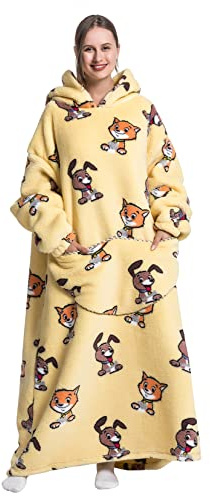 Seogva Extra lange, tragbare Kapuzendecke, übergroßes Decken-Sweatshirt für Damen und Herren, super warmes und gemütliches Kapuzen-Sweatshirt mit Ärmeln und riesiger Tasche, One size