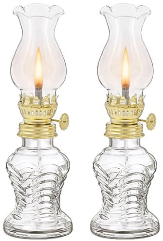 2 Pieces Glass Oil Lamp, Vintage Glass Clear Kerosene Lamp Indoor Decorative Hurricane Lamp Oil Lantern for Tabletop Decor and Emergency Lighting (Clear)