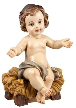 Niño Jesus Sentado de Resina Pintado a Mano de 16 cm