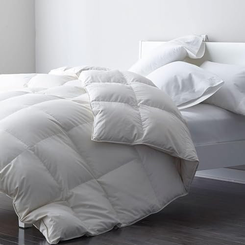 DWR Couette 4 Saisons 155x220 cm,Remplissage Duvet et Plumes d'oie,300GSM,Chaude et Respirante,Moyenne pour Toutes Les Saisons,100% Coton Biologique, Certifié Oeko-Tex et RDS,lit 1 Personne