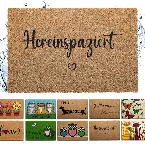 Bodenständig® Fußmatte Kokos [Wetterfest] - extrem robust - Fußabtreter außen - die Kokosmatte Fußmatte außen wetterfest. Fussmatte aussen 40x60 cm - Hereinspaziert Schriftzug