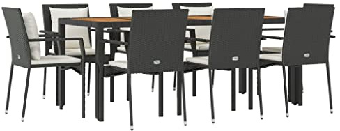 vidaXL Garten Essgruppe 9-TLG., Gartenmöbel Set mit Kissen, Gartengarnitur Tisch 8 Stühle, Sitzgruppe Gartenset Modulares Design, Schwarz Poly Rattan