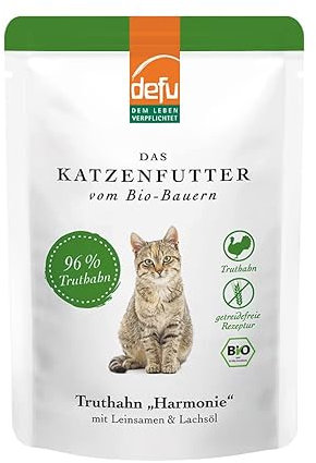 defu Katzenfutter | 14 x 85 g | Bio Truthahn Harmonie Nassfutter | Premium Bio Katzenfutter | Pate für Katzen