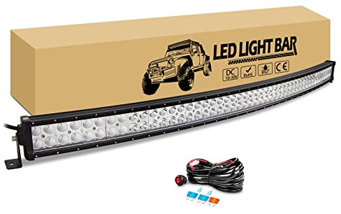 RIGIDON Led lichtleiste kfz mit 12v kabelbaum kit, 125cm 288W gebogen Led Arbeitsscheinwerfer Bar Offroad beleuchtung für 4x4 Auto Traktor LKW PKW Truck SUV ATV UTV Fahrzeuge, 6000K weiß lightbar