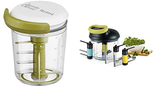 Jamie Oliver by Tefal K16441 Jamie Oliver Chop & Shaker, weiß/grün & K13210 5-Sekunden-Zerkleinerer ohne Strom, 900ml; Universalzerkleinerer für Gemüse, Obst, Nüsse, Knoblauch, schwarz/grün