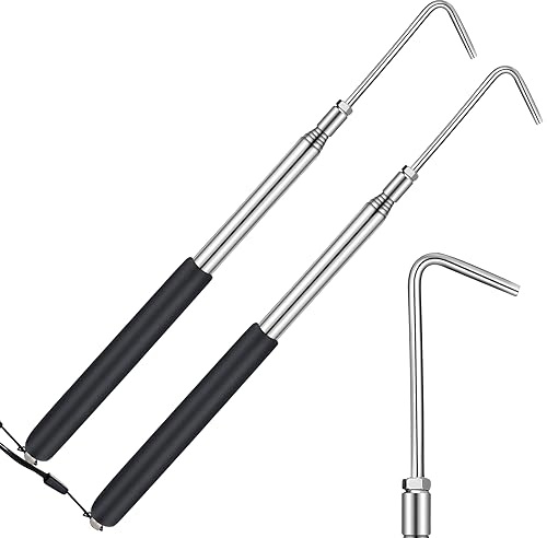 Datanly 2 Pcs 11.42 to 42.72 RV Awning Rod Opener Easy Reach Telescopic Puller RV Awning Part Retractable Hook Stainless Steel Pulling Rod Retracted Pull Cane for Camper Canopy Tool