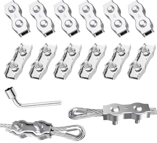 Morsetto Duplex Clip per Fune Metallica Morsetti M4 12pcs per Funi Duplex per Fune di Sartiame Cavo di Tensione Funi Metalliche di Tensionamento (M4)