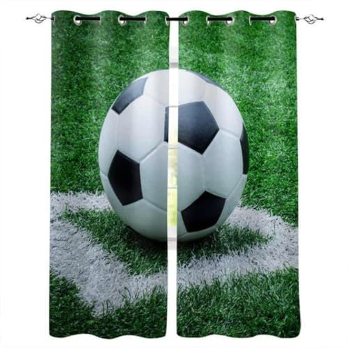 IMASHI Kinder Vorhänge 3D Fußball Muster Öse Wärmeisoliert Bedruckte Vorhänge Verdunkelungsvorhänge Für Schlafzimmer Wohnzimmer Vorhänge 140x160cm