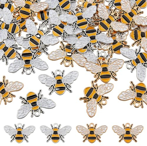 DICOSMETIC 40/48Pcs Emaille Bienen Anhänger Legierung Vergoldete Charms Niedliche Bienen Charms Fliegen Insekten Anhänger für DIY Armbänder Schmuckherstellung