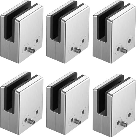 Cokritsm 6pcs Pinces Verre 8-10 mm en Acier Inoxydable 304 Clips Réglables | Dos Plat pour Balustrade, Escalier, Pinces en Verre pour Fenêtre D'escalier 6pcs