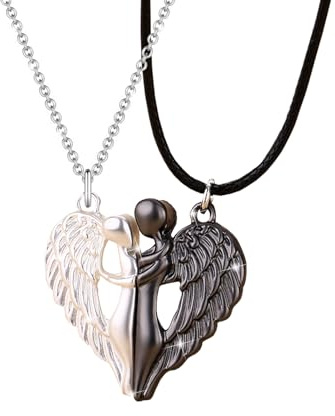 Colliers de Couple Magnétiques Pendentif Ange Noir & Blanc, Colliers Coeur D'amour pour Lui et Elle, Collier Assorti pour Couple, Cadeau d'anniversaire de Saint-Valentin pour Couples Amoureux Femmes