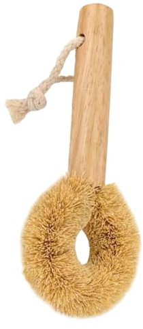 OUNONA Coconut Coir Pot and Pan Scrubber with Wooden Handle, Natural Oil-Resistant Kitchen Cleaning Brush for Bowls and Dishes, Household Multipurpose Cookware Brush