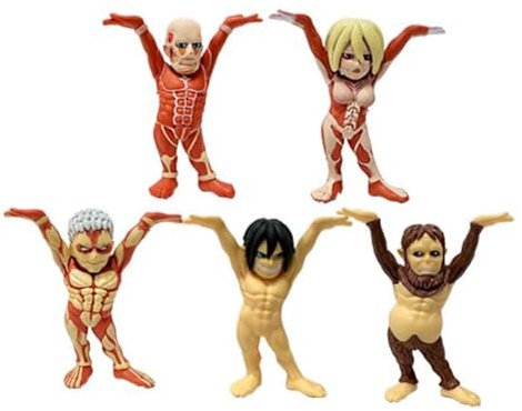 Jilijia 5Pcs Anime Q Version Figur Set Beast Titan/Eren Jaeger/Levi·Ackerman Action Figur Statue PVC Sammlung Modell Home Decolate Geschenk 6.5CM