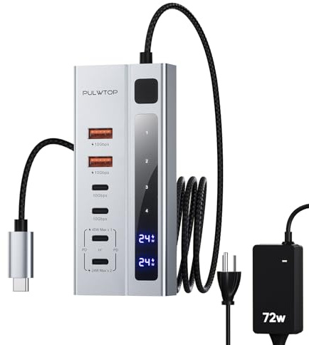 Powered USB C Hub USB Hub Powered Support 10Gbps Data & PD 45W Charging | PULWTOP Hub with 2USB-C 10Gbps, 2USB A 10Gbps Ports for iMac, MacBook Pro/Air,iPad, XPS Adapter Not Support Video