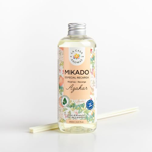 Snowdvance - La Casa de los Aromas - Ambientador Mikado Reposición - Incluye Sticks de Recambio - Fragancia Duradera - Ideal para el Hogar, Baño, Casa - 250 ml (1, azahar)