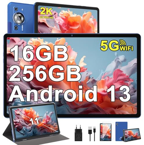 ZIOVO Tablette Android 13 Tablette 11 Pouces 16Go RAM+256Go ROM/TF 1To, 2K Écran Tablette Octa-Core 2.0GHz,5G WiFi/2000 * 1200/8600mAh/13+5MP/GMS Certified/Couvercle métallique,Tablette Tactile -Bleu