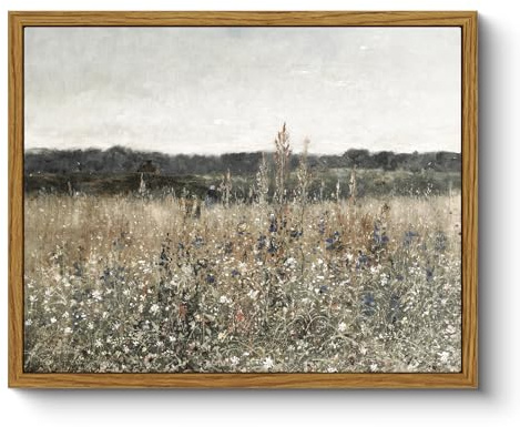 ARPEOTCY Framed Canvas Wall Art Prints, Living Room Hallway Shelf Decor, Wildflower Landscape Picture Paintings Wall Decor, Vintage Decor for Bedroom Bathroom Table, Aesthetic Room Decor, 20x25cm