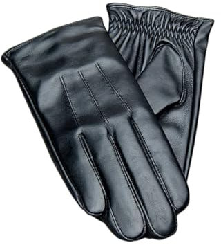 Schwarze Lederhandschuhe für Herren, echtes Ziegenleder, warmes Fleece, Touchscreen-Handschuhe, Reiten, Business-Handschuhe, Schwarz , XL