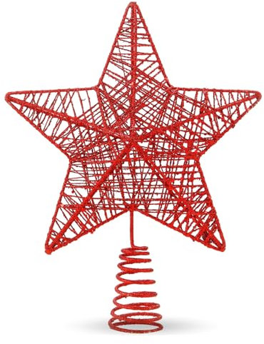 Punta a Forma di Stella per Albero di Natale, Decorazione per la Cima dell'Albero (Rosso)