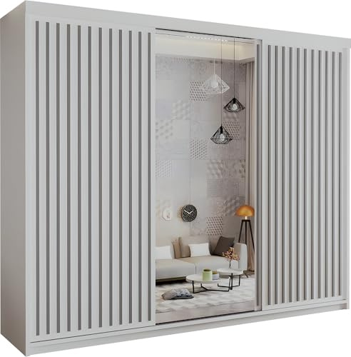 SLIDING WARDROBE 4U Modern Burg Free Standing Large Sliding Wardrobe For Bedroom in 150cm,203cm & 250cm with White,Black,Grey & Oak Colors (White, 250cm)