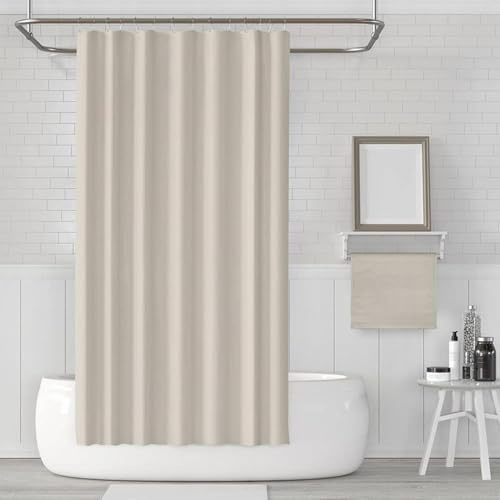 AEKDCL Duschvorhang Überlänge Hellbraun 120x220cm/47x87in(WxH) Schwerer Badvorhang aus Stoff Waschbar Schimmelresistent Wasserdicht PEVA Duschvorhang für Dusche und Badewanne mit Duschvorhängeringen